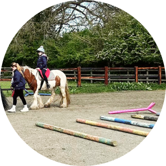 Leading the ponies around an obstacle course